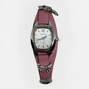 Fossil ES-9951 Pink Leather Watch Stainless Steel Leather Band Water Resistant